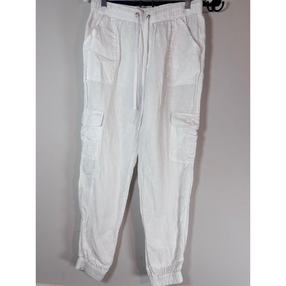 Nicole Miller New York Womens White 100% Linen Cargo Jogger Pants Size Medium